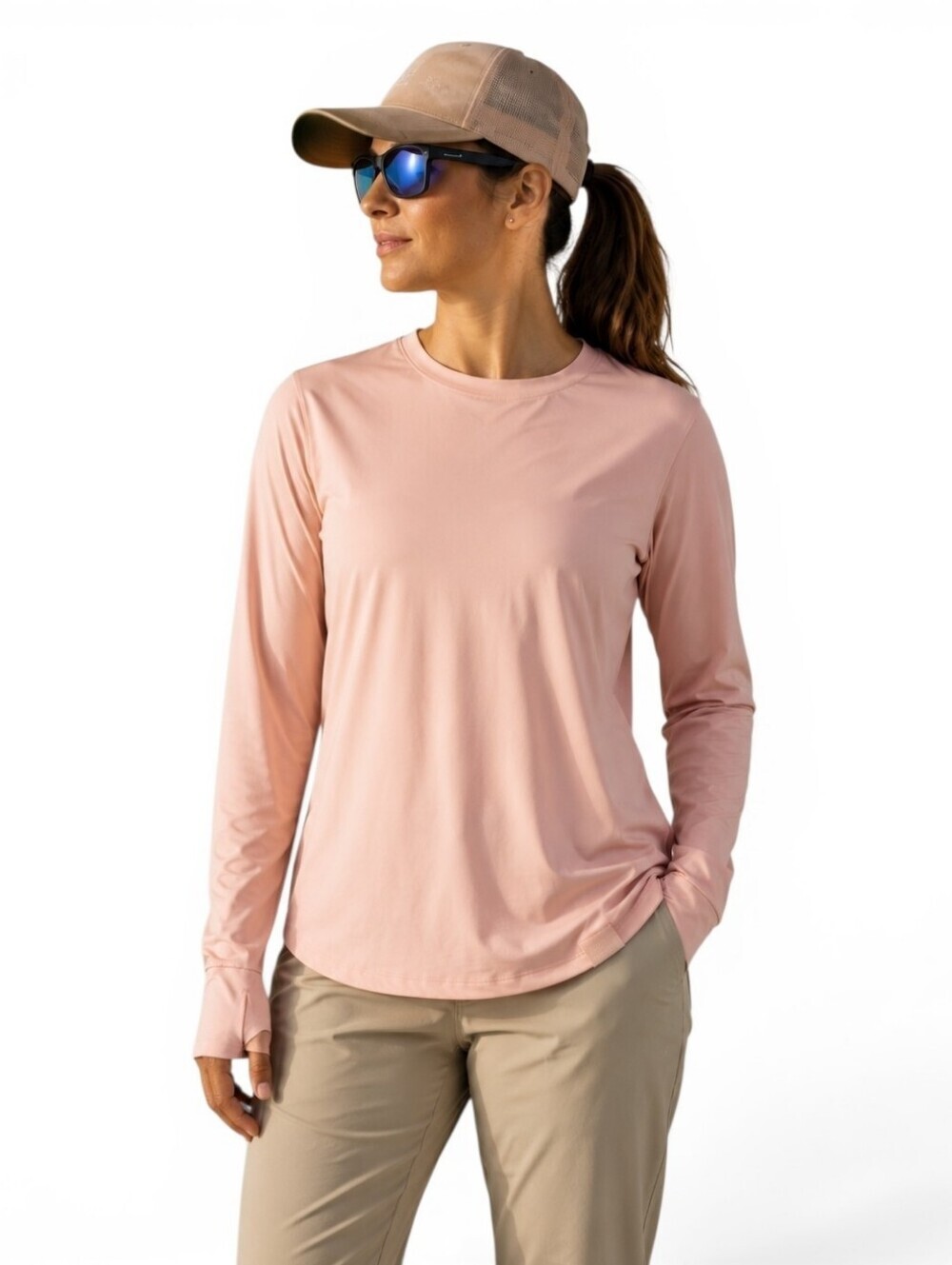 Realtree Fishing Womens XL Pink Performance Shirt Thumbhole Stay Tucked Fishtail